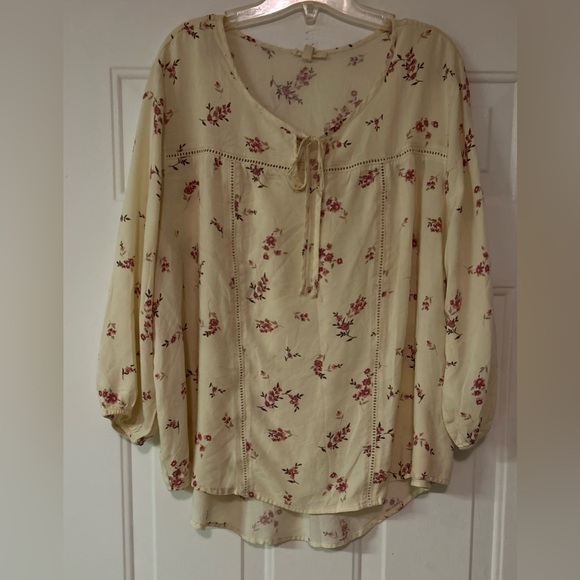Como blu Women's 2X Lightweight Flowy Floral Boho Tunic Long Sleeve Tie Blouse - Picture 1 of 9
